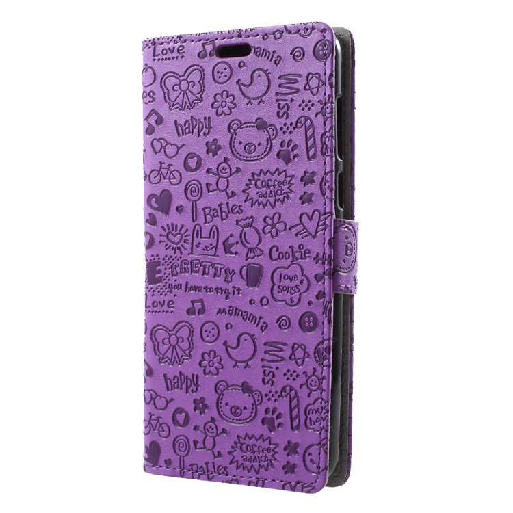 Cartoon Graffiti PU Leather Wallet Flip Stand Mobile Casing for Huawei Y9 (2018)/Enjoy 8 Plus - Purple-3
