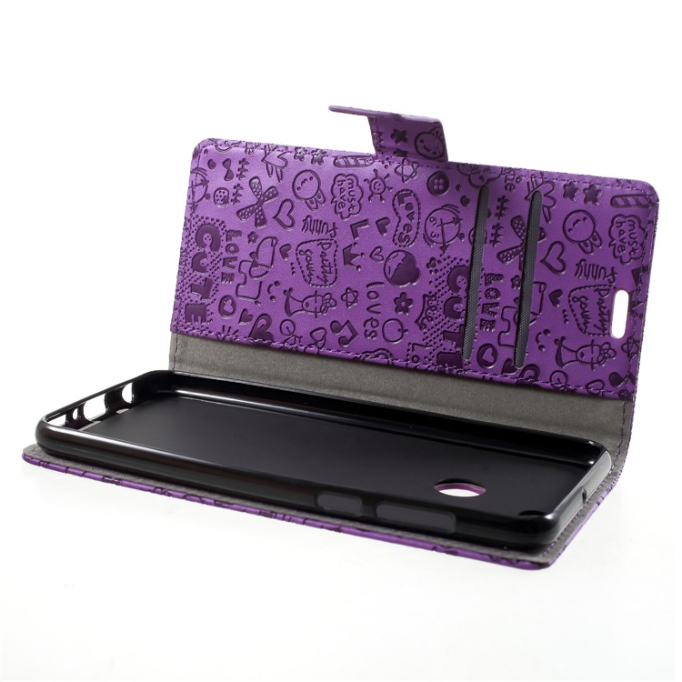 Cartoon Graffiti PU Leather Wallet Flip Stand Mobile Casing for Huawei Y9 (2018)/Enjoy 8 Plus - Purple-5