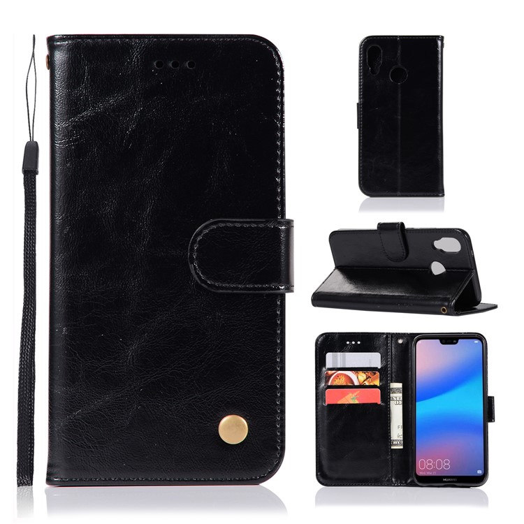Premium Vintage PU Leather Wallet Phone Case for Huawei P20 Lite / Nova 3e - Black-1