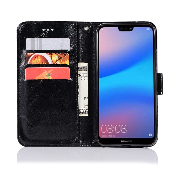 Premium Vintage PU Leather Wallet Phone Case for Huawei P20 Lite / Nova 3e - Black-4