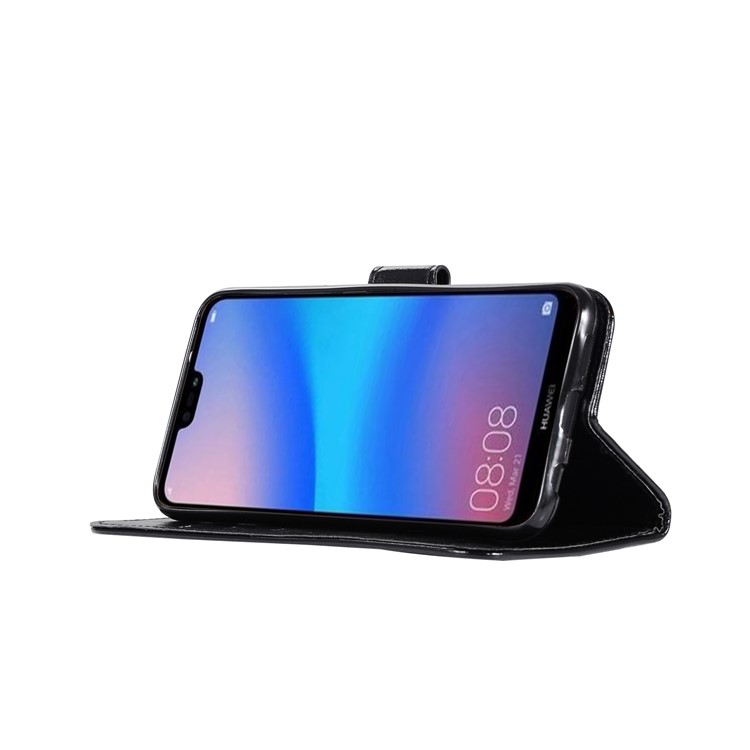 Premium Vintage PU Leather Wallet Phone Case for Huawei P20 Lite / Nova 3e - Black-5