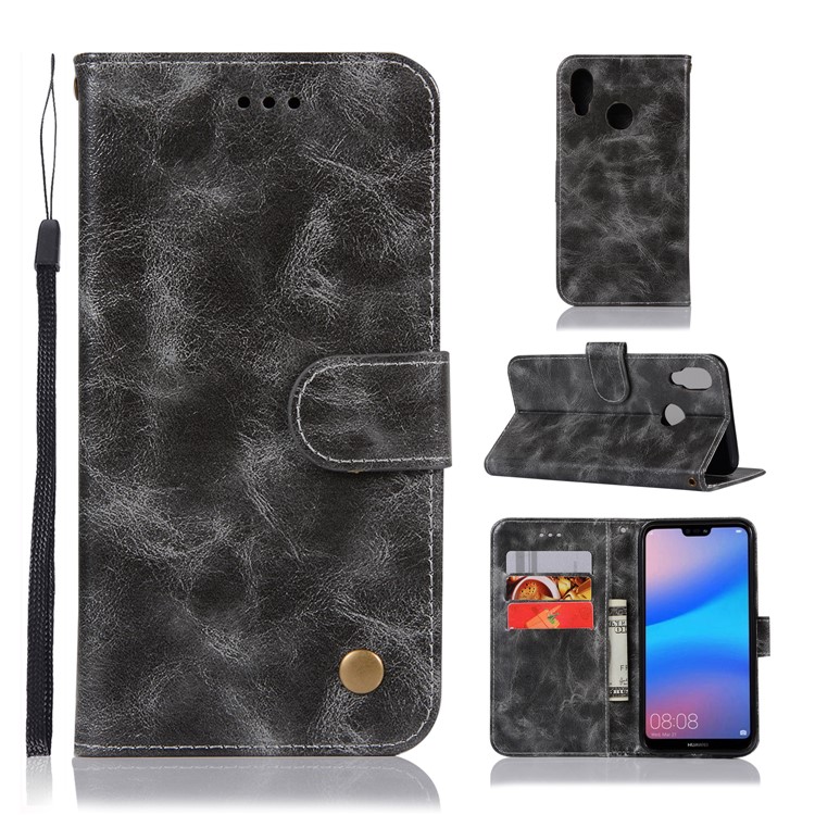 Premium Vintage PU Leather Wallet Phone Cover for Huawei P20 Lite / Nova 3e - Grey-1