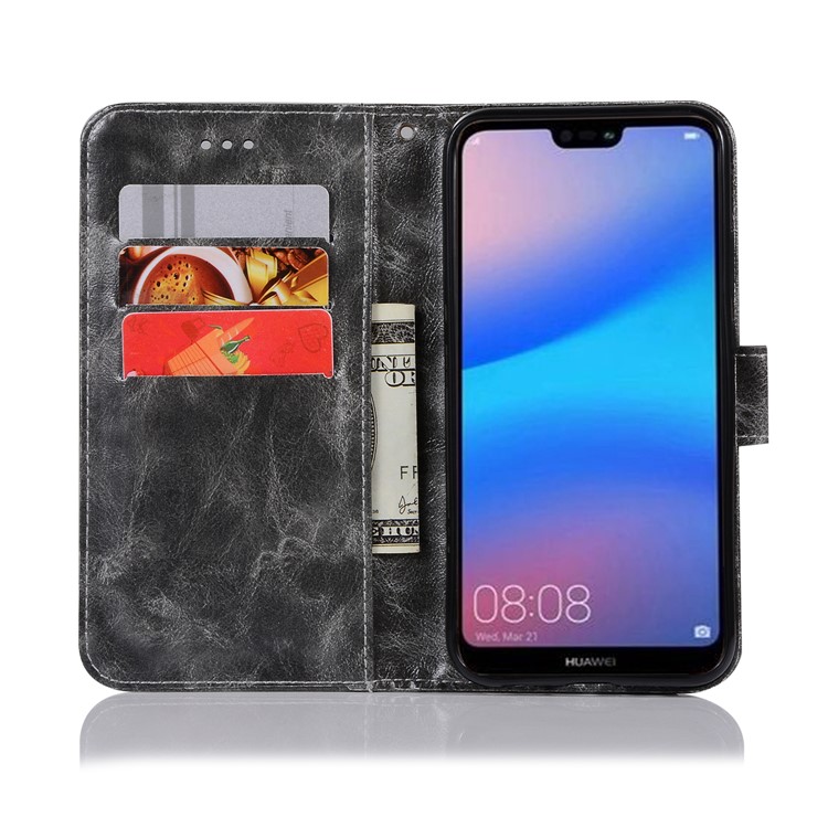 Premium Vintage PU Leather Wallet Phone Cover for Huawei P20 Lite / Nova 3e - Grey-4