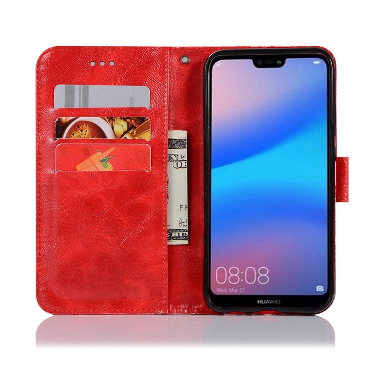 Premium Vintage PU Leather Wallet Phone Shell for Huawei P20 Lite / Nova 3e - Red-4