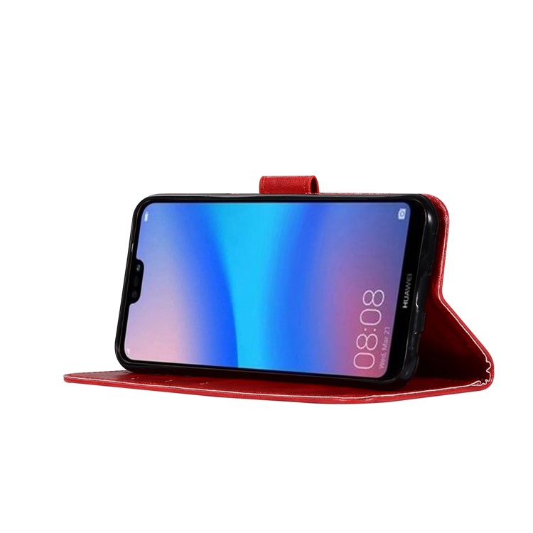 Premium Vintage PU Leather Wallet Phone Shell for Huawei P20 Lite / Nova 3e - Red-5