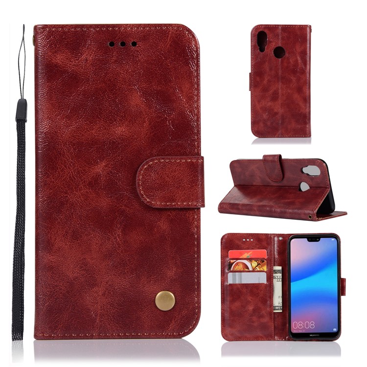 Premium Vintage PU Leather Wallet Shell Accessory for Huawei P20 Lite / Nova 3e - Wine Red-1