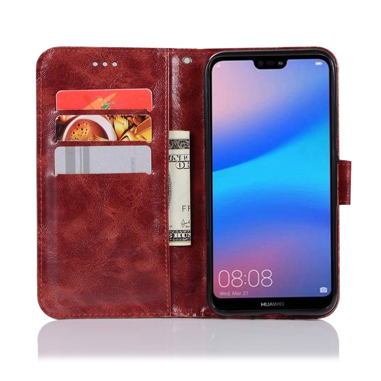 Premium Vintage PU Leather Wallet Shell Accessory for Huawei P20 Lite / Nova 3e - Wine Red-4