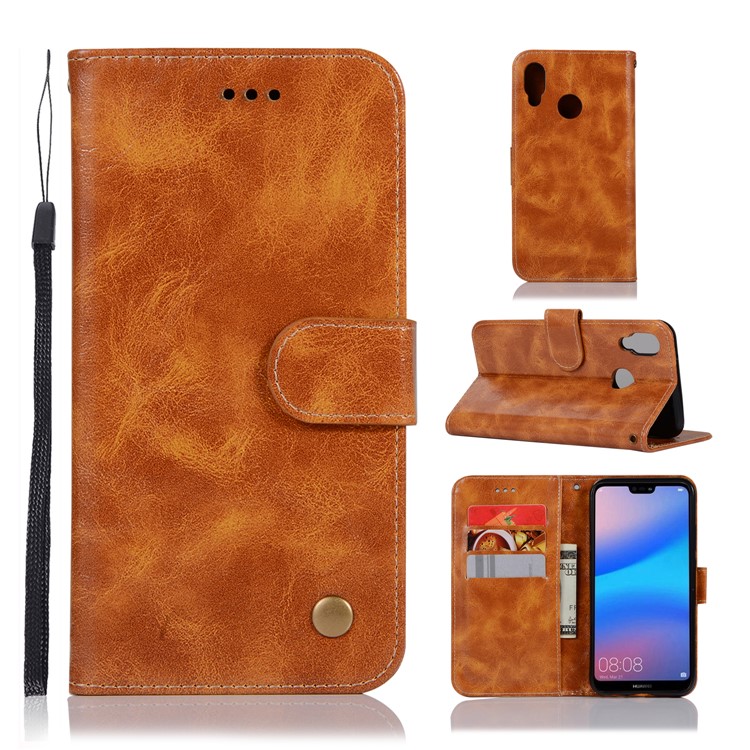 Premium Vintage PU Leather Wallet Case Accessory for Huawei P20 Lite / Nova 3e - Brown-1