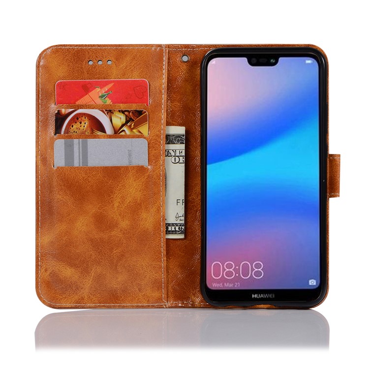 Premium Vintage PU Leather Wallet Case Accessory for Huawei P20 Lite / Nova 3e - Brown-4
