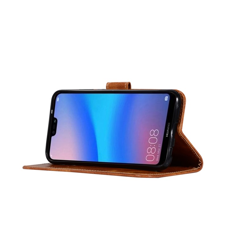Premium Vintage PU Leather Wallet Case Accessory for Huawei P20 Lite / Nova 3e - Brown-5