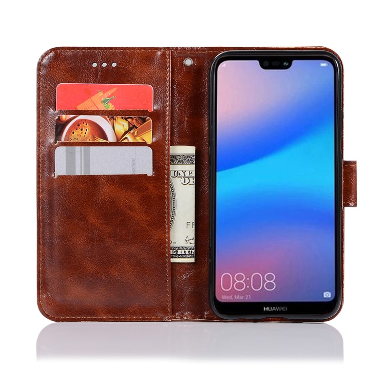 Premium Vintage PU Leather Wallet Cover Accessory for Huawei P20 Lite / Nova 3e - Coffee-4