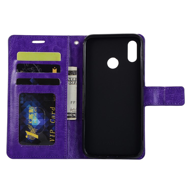 Crazy Horse Magnetic Stand Wallet Leather Phone Shell for Huawei P20 Lite / Nova 3e - Purple-3