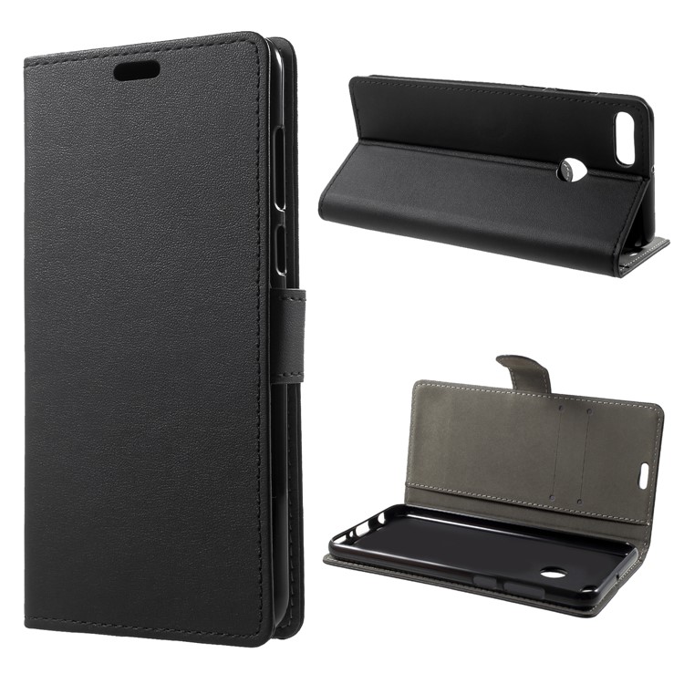 PU Leather Folio Flip Wallet Stand Case for Huawei Y9 (2018) / Enjoy 8 Plus - Black-1