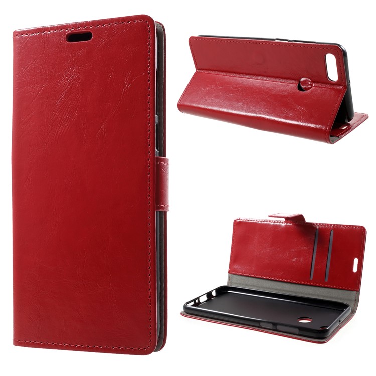 Crazy Horse PU Leather Wallet Case for Huawei Y9 (2018)/Enjoy 8 Plus - Red-1