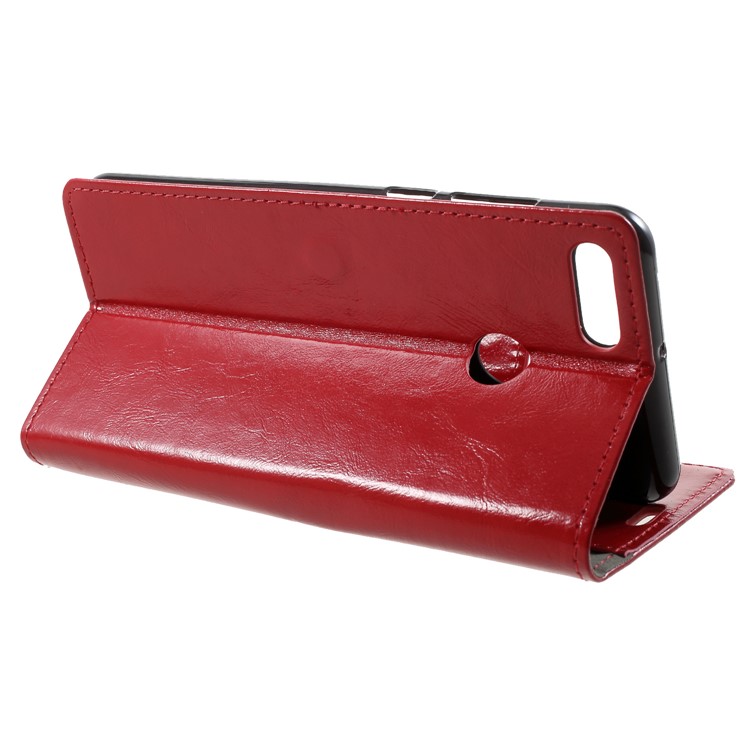 Crazy Horse PU Leather Wallet Case for Huawei Y9 (2018)/Enjoy 8 Plus - Red-4