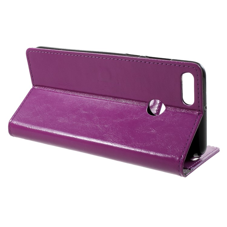 Crazy Horse PU Leather Wallet Cell Phone Cover for Huawei Y9 (2018)/Enjoy 8 Plus - Purple-4