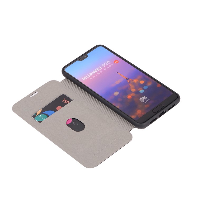 Litchi Skin Leather Stand Phone Case with Card Slot for Huawei P20 - Black-11