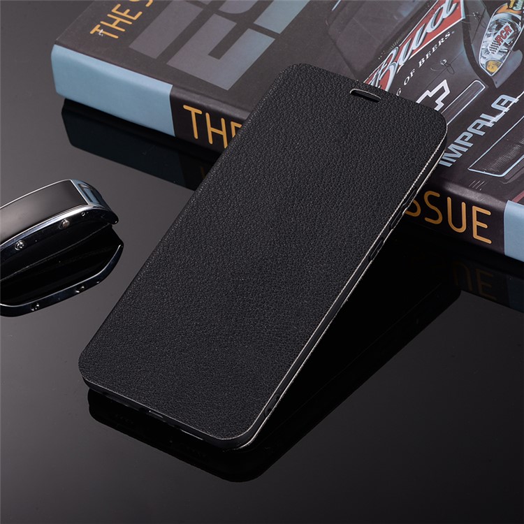 Litchi Skin Leather Stand Phone Case with Card Slot for Huawei P20 - Black-12