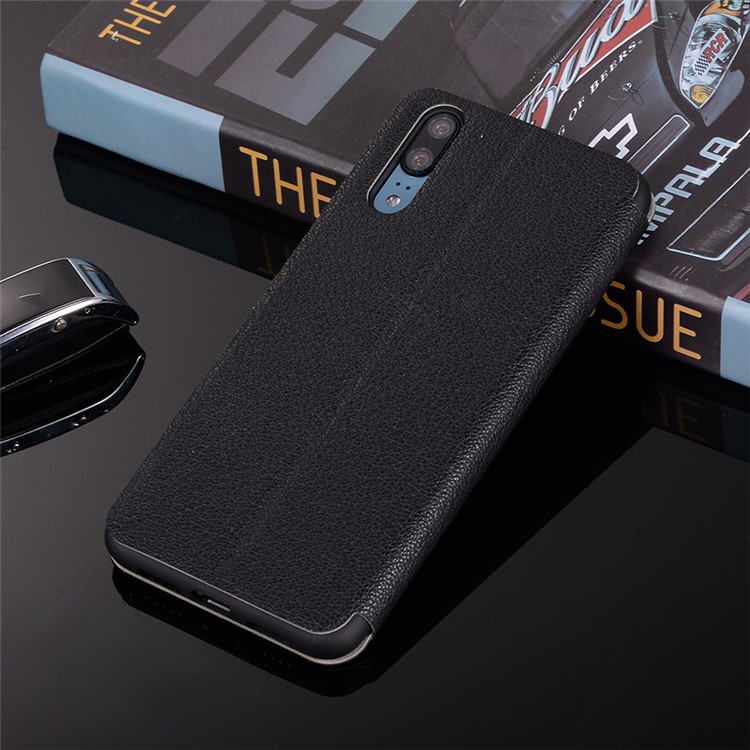 Litchi Skin Leather Stand Phone Case with Card Slot for Huawei P20 - Black-13