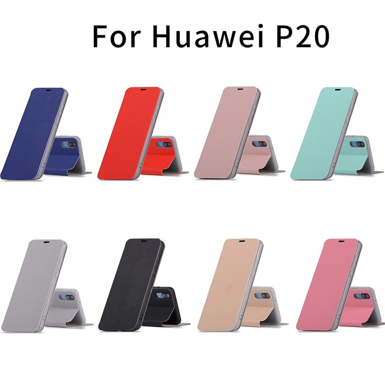 Litchi Skin Leather Stand Phone Case with Card Slot for Huawei P20 - Black-14