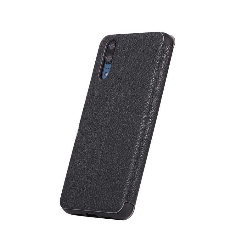 Litchi Skin Leather Stand Phone Case with Card Slot for Huawei P20 - Black-3