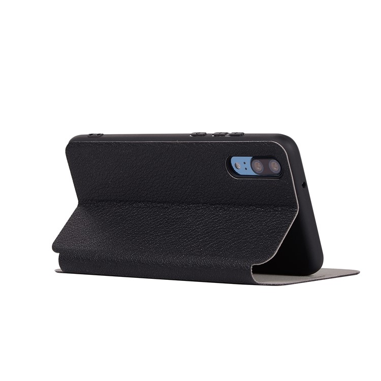 Litchi Skin Leather Stand Phone Case with Card Slot for Huawei P20 - Black-6