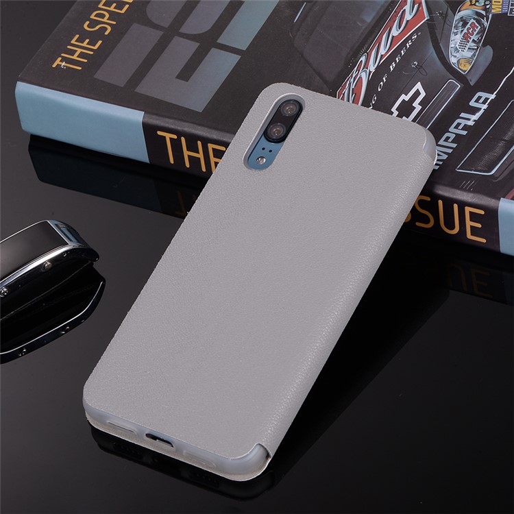Litchi Skin Leather Stand Phone Shell with Card Slot for Huawei P20 - Grey-12