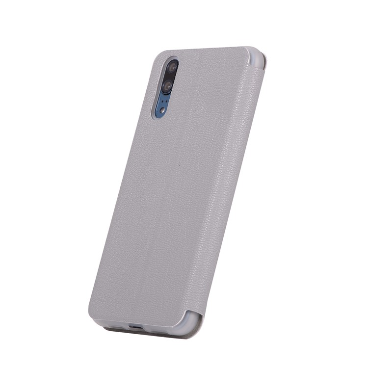 Litchi Skin Leather Stand Phone Shell with Card Slot for Huawei P20 - Grey-3