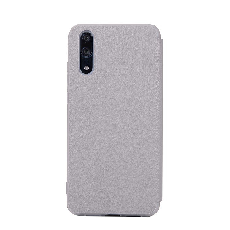 Litchi Skin Leather Stand Phone Shell with Card Slot for Huawei P20 - Grey-5