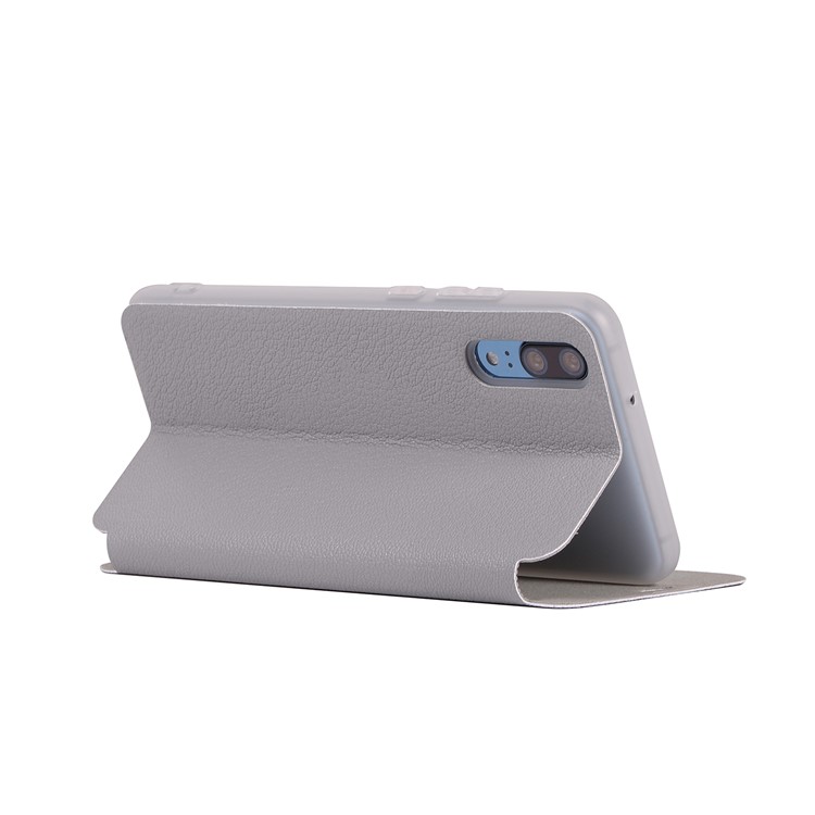 Litchi Skin Leather Stand Phone Shell with Card Slot for Huawei P20 - Grey-6