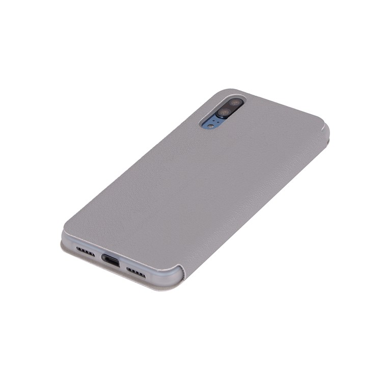 Litchi Skin Leather Stand Phone Shell with Card Slot for Huawei P20 - Grey-8