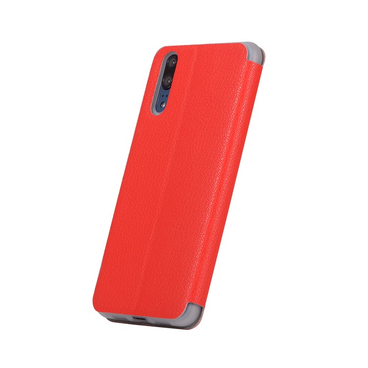 Litchi Skin Leather Stand Phone Cover with Card Slot for Huawei P20 - Red-3