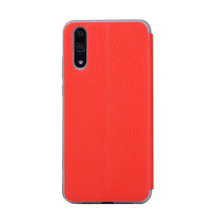 Litchi Skin Leather Stand Phone Cover with Card Slot for Huawei P20 - Red-5