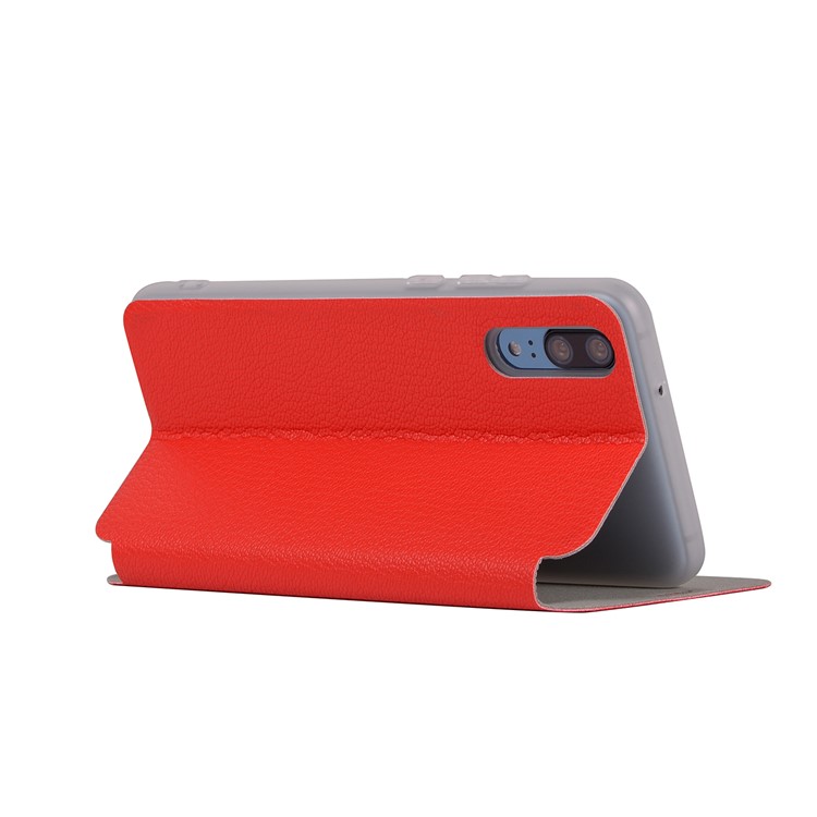 Litchi Skin Leather Stand Phone Cover with Card Slot for Huawei P20 - Red-6