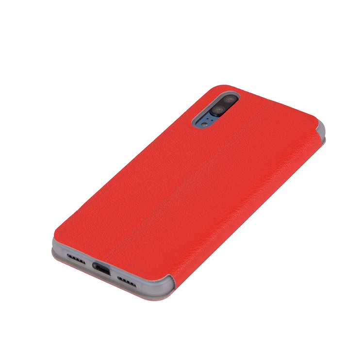 Litchi Skin Leather Stand Phone Cover with Card Slot for Huawei P20 - Red-8
