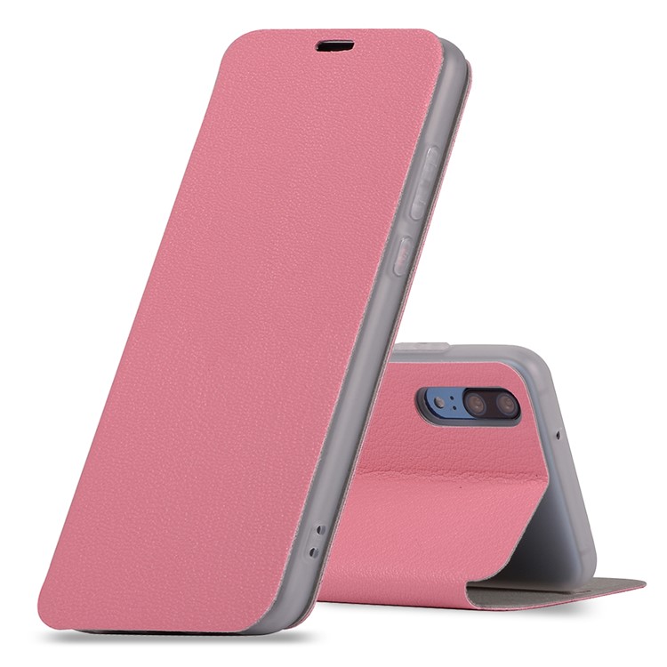 Litchi Skin Leather Stand Phone Case Shell with Card Slot for Huawei P20 - Rose-1