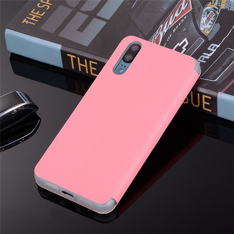 Litchi Skin Leather Stand Phone Case Shell with Card Slot for Huawei P20 - Rose-12