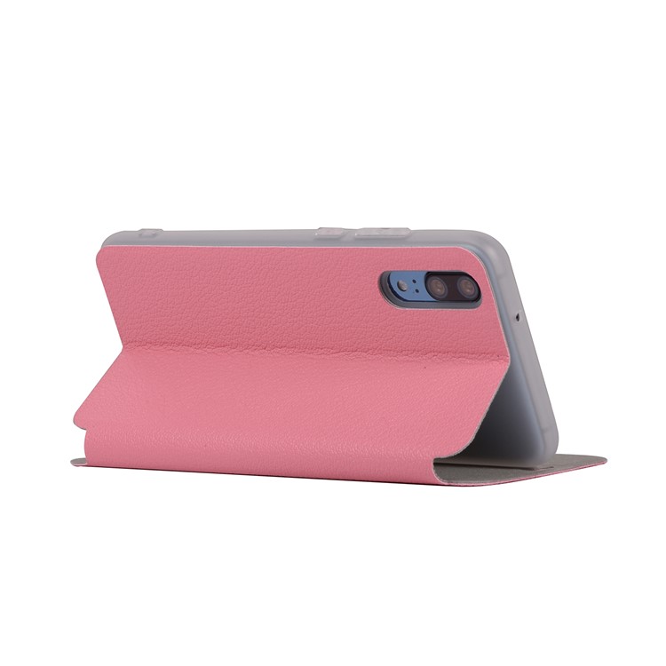 Litchi Skin Leather Stand Phone Case Shell with Card Slot for Huawei P20 - Rose-6