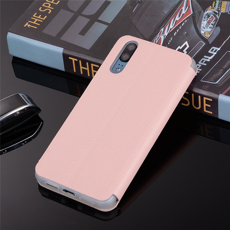 Litchi Skin Leather Stand Phone Case Cover with Card Slot for Huawei P20 - Pink-12