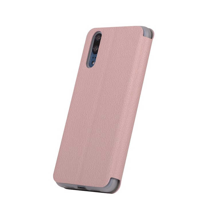Litchi Skin Leather Stand Phone Case Cover with Card Slot for Huawei P20 - Pink-3