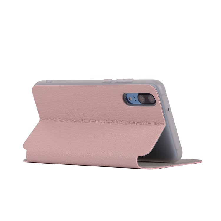 Litchi Skin Leather Stand Phone Case Cover with Card Slot for Huawei P20 - Pink-6