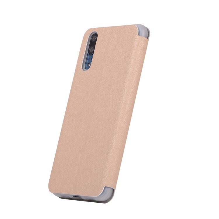Litchi Skin Leather Stand Phone Casing with Card Slot for Huawei P20 - Gold-3