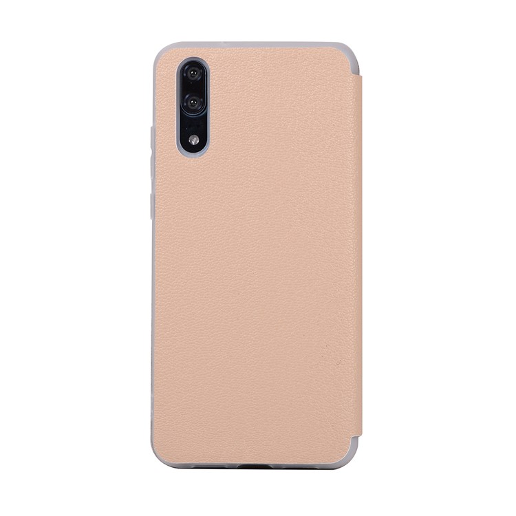 Litchi Skin Leather Stand Phone Casing with Card Slot for Huawei P20 - Gold-5