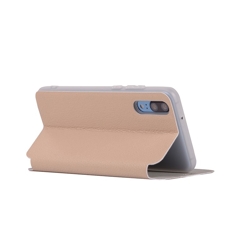 Litchi Skin Leather Stand Phone Casing with Card Slot for Huawei P20 - Gold-6