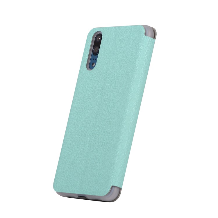Litchi Skin Leather Stand Phone Protection Shell with Card Slot for Huawei P20 - Cyan-3