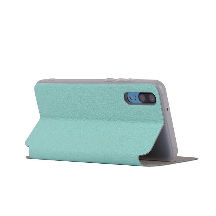 Litchi Skin Leather Stand Phone Protection Shell with Card Slot for Huawei P20 - Cyan-6