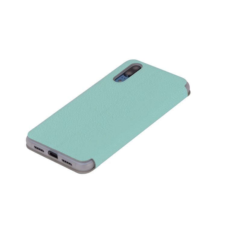 Litchi Skin Leather Stand Phone Protection Shell with Card Slot for Huawei P20 - Cyan-8