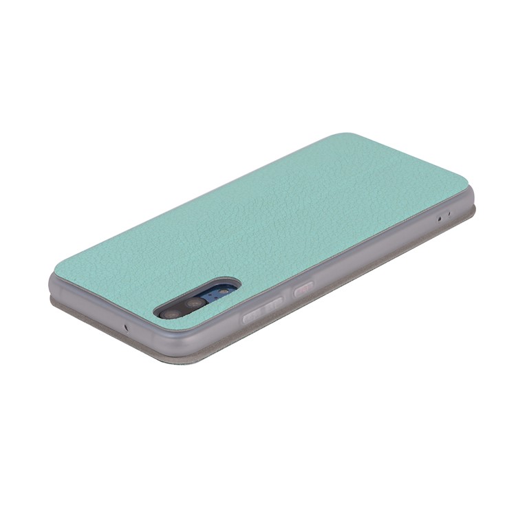 Litchi Skin Leather Stand Phone Protection Shell with Card Slot for Huawei P20 - Cyan-9