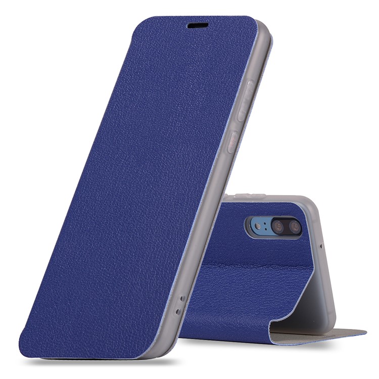 Litchi Skin Leather Stand Phone Accessory Cover with Card Slot for Huawei P20 - Blue-1