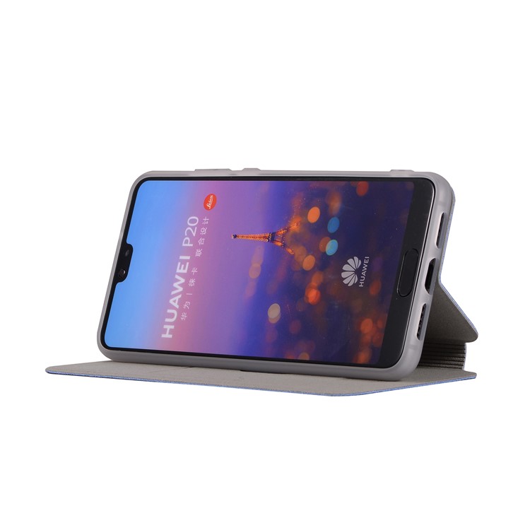 Litchi Skin Leather Stand Phone Accessory Cover with Card Slot for Huawei P20 - Blue-10